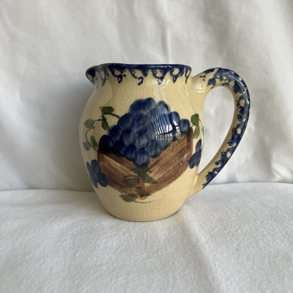 Alpine Pottery Roseville Ohio 1997 jar, glazed, grapes and wooden box painted